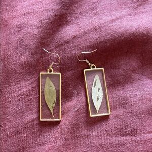 Gold Rectangular Leaf Drop Earrings - Women Jewelry